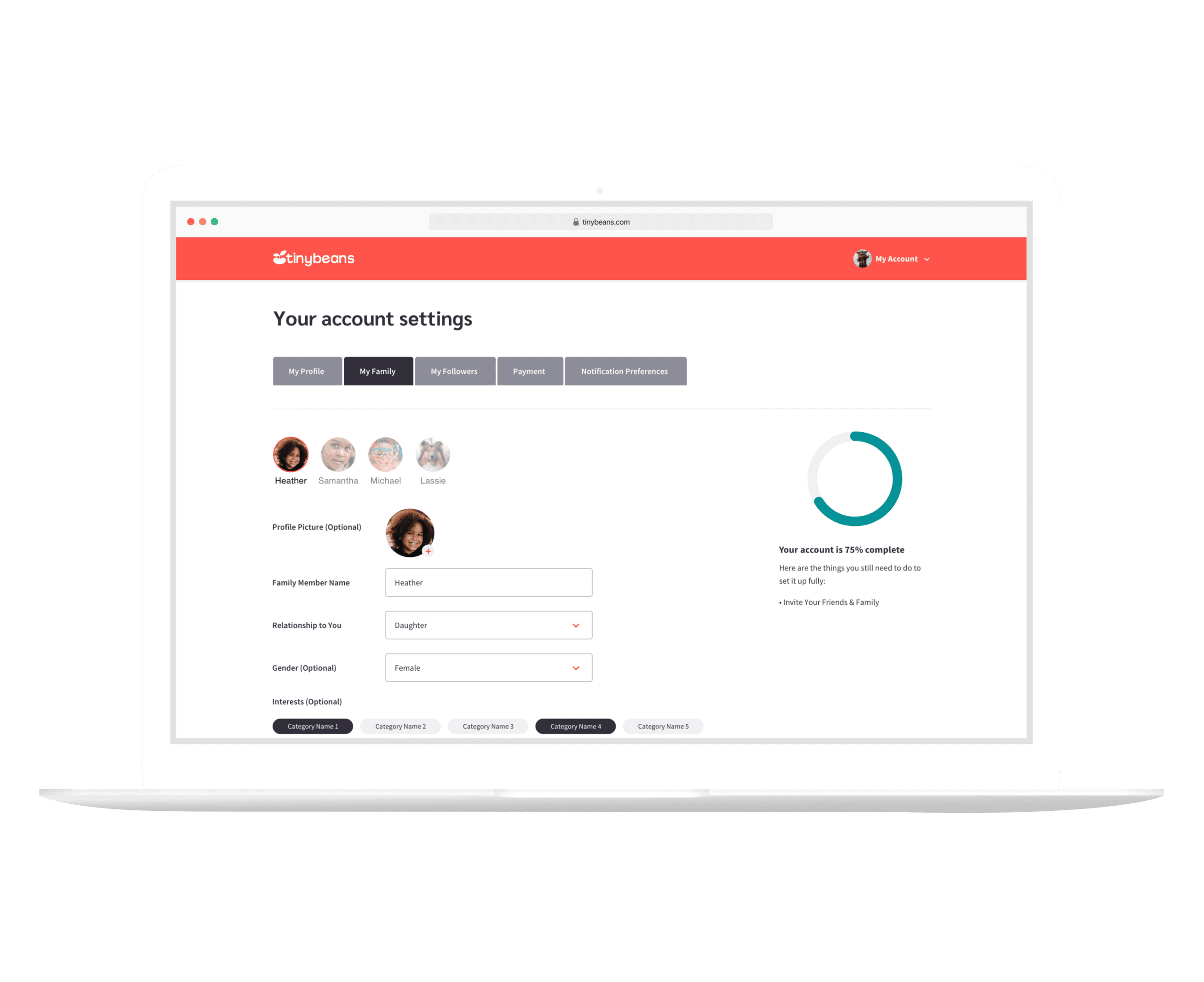 Tinybeans Account Settings Page