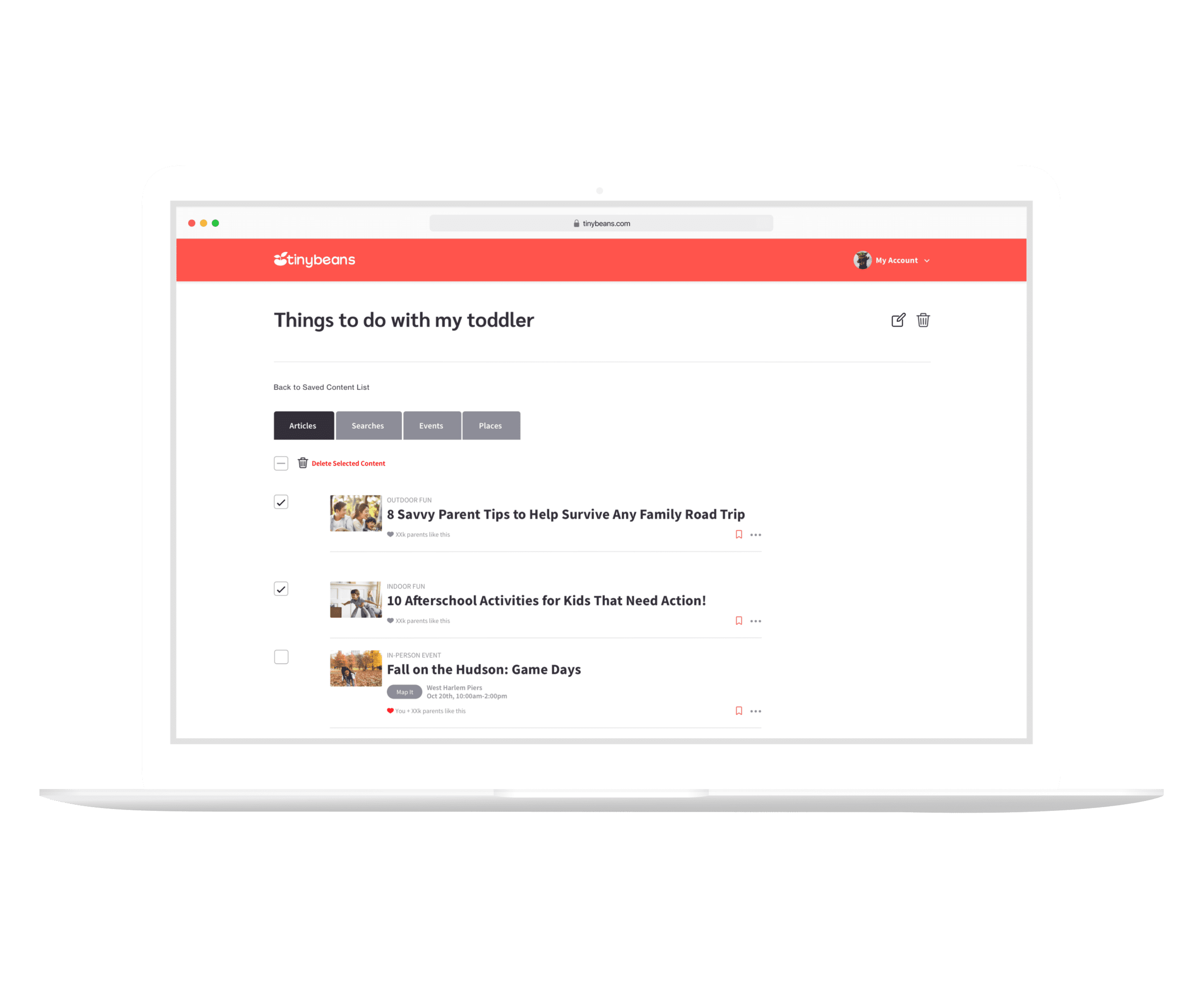 Tinybeans Saved Content Page