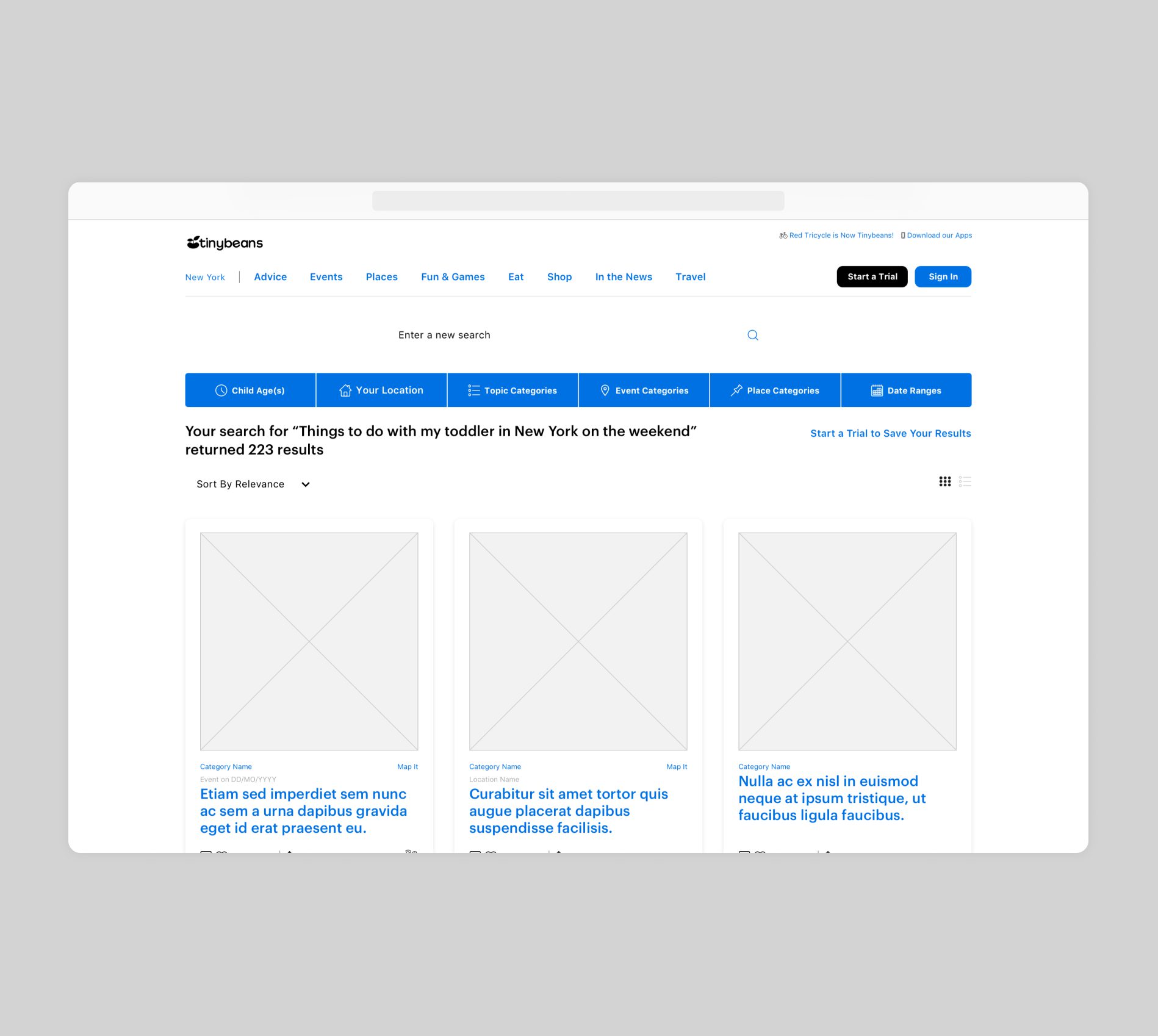 Tinybeans Wireframe