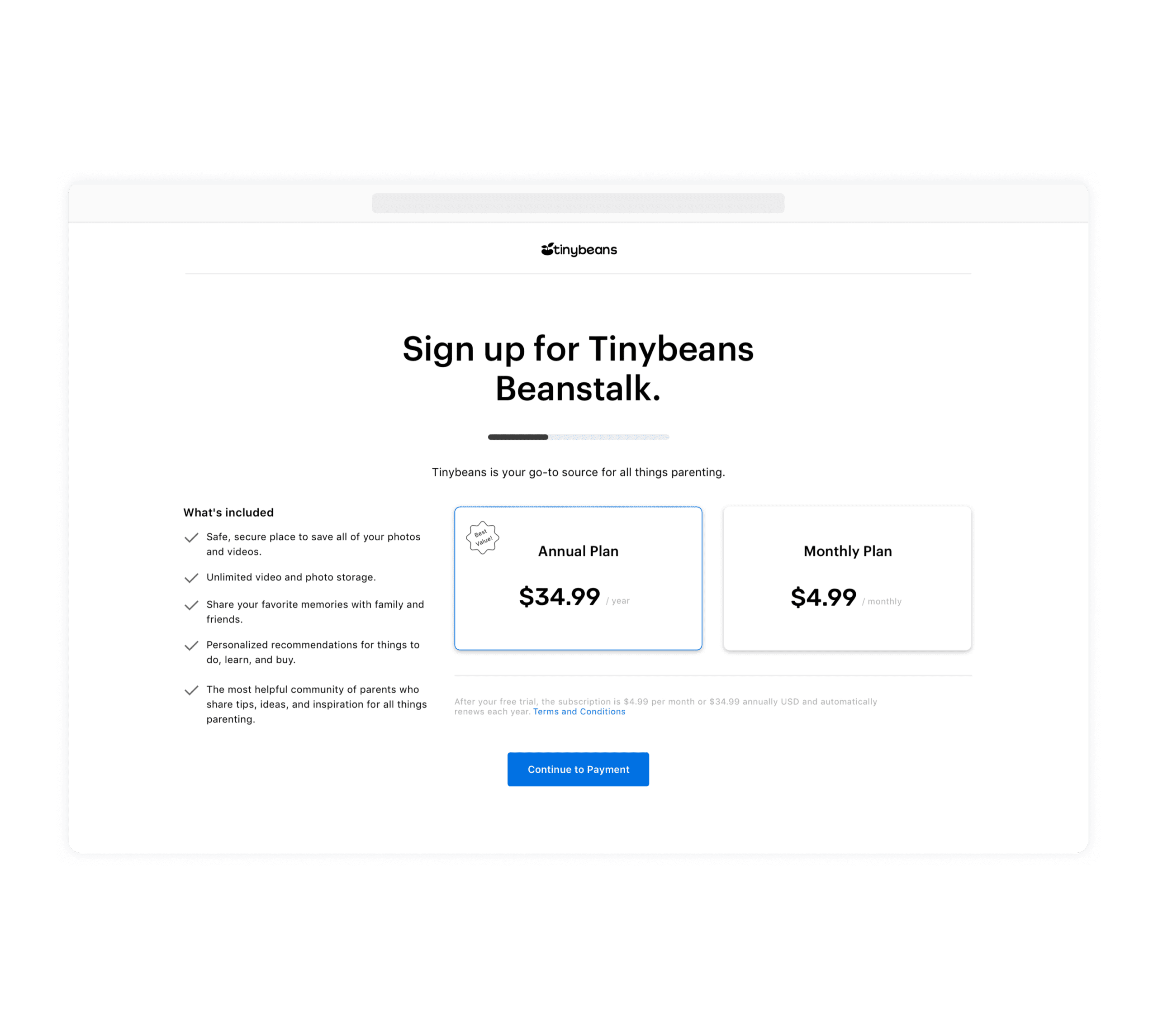 Tinybeans Wireframe