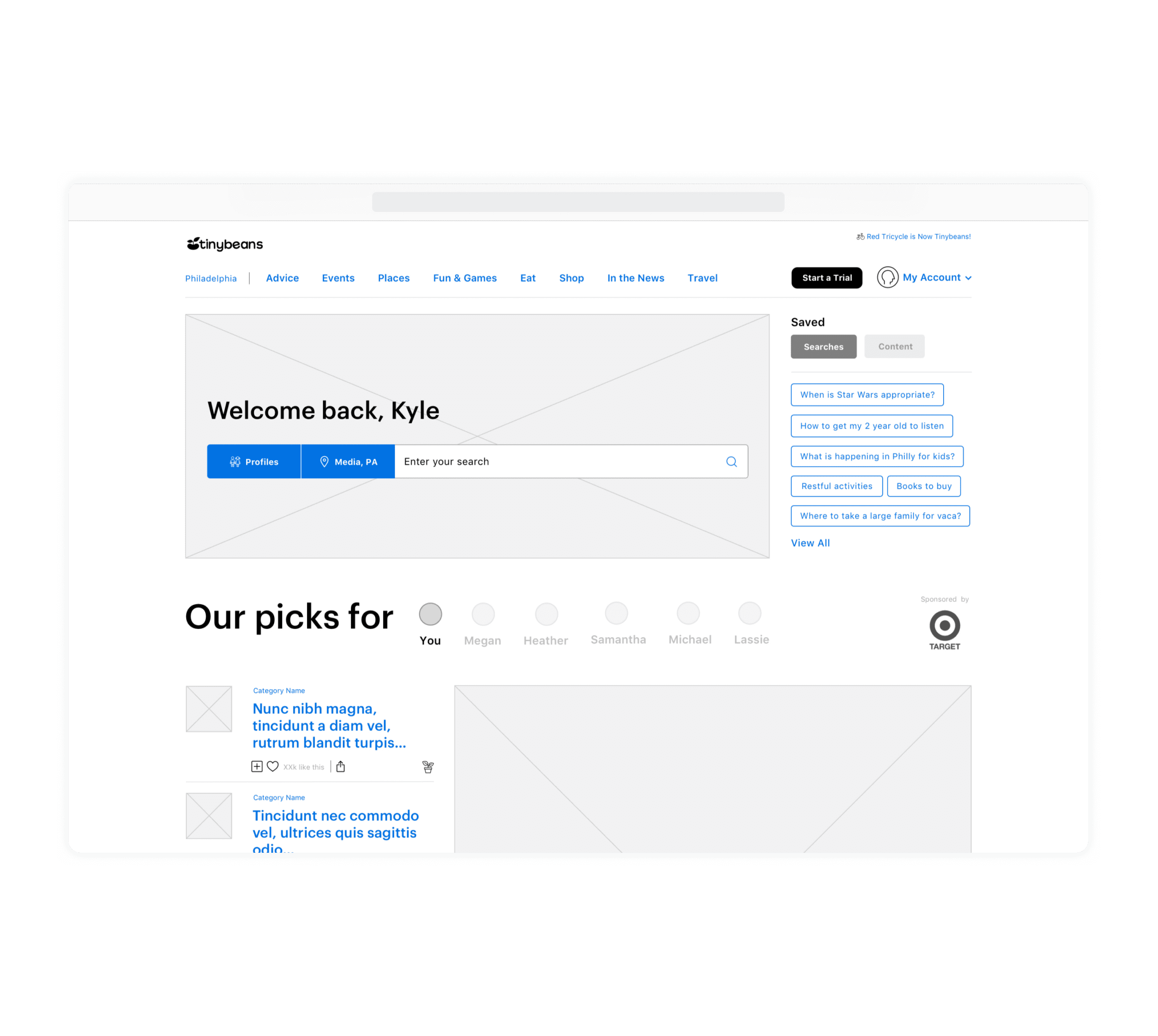 Tinybeans Wireframe