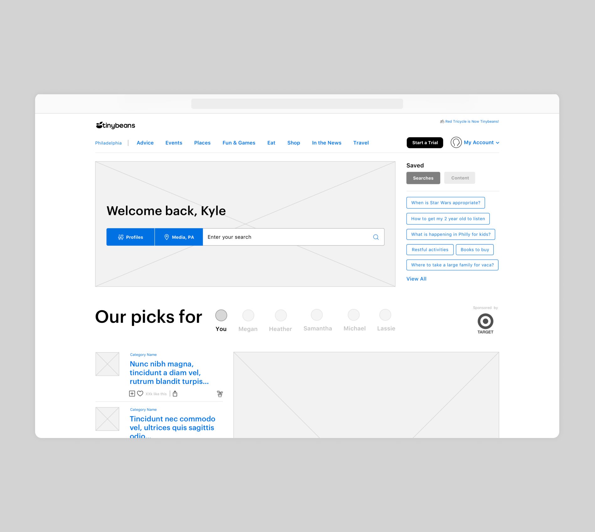 Tinybeans Wireframe