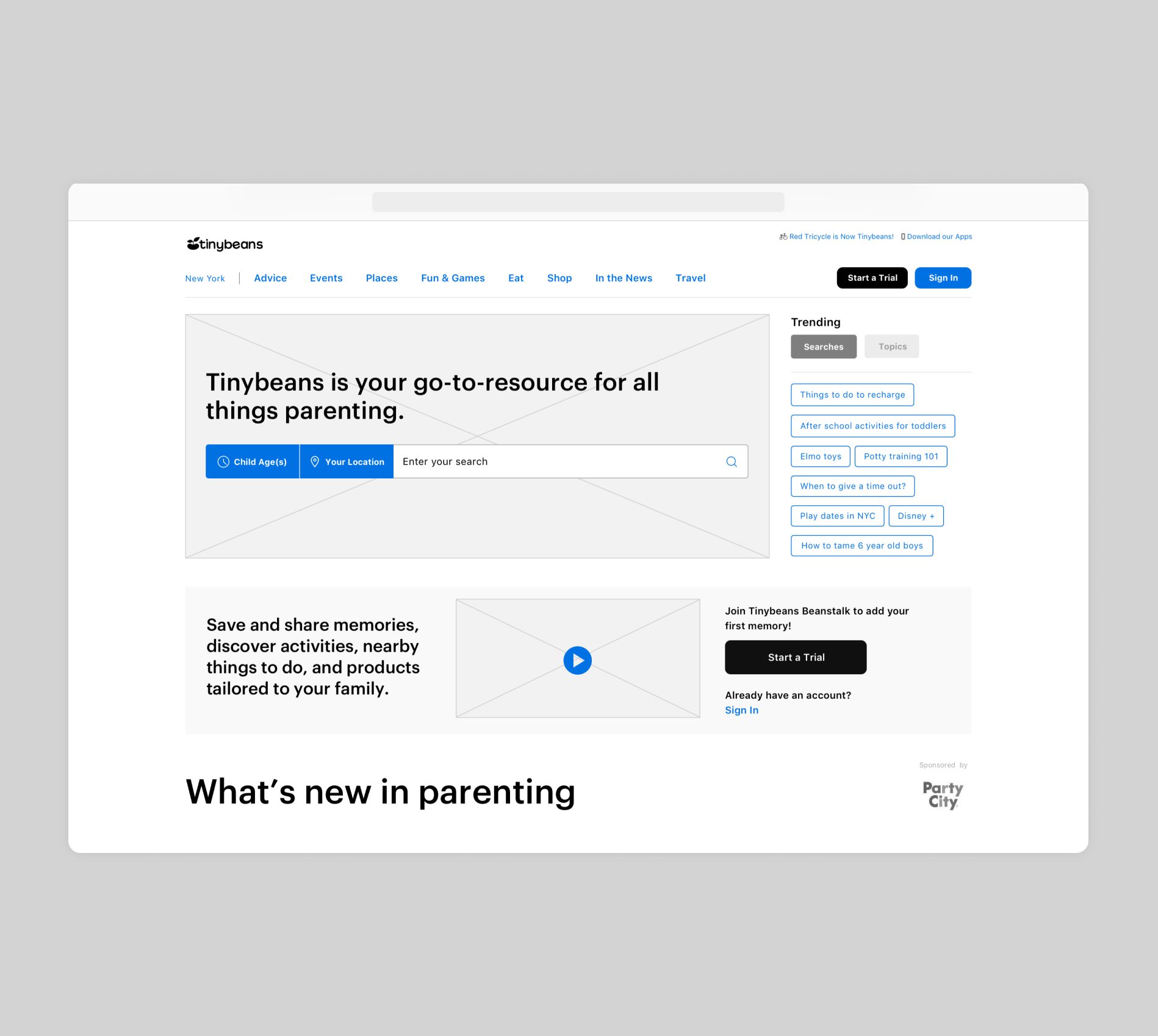 Tinybeans Wireframe