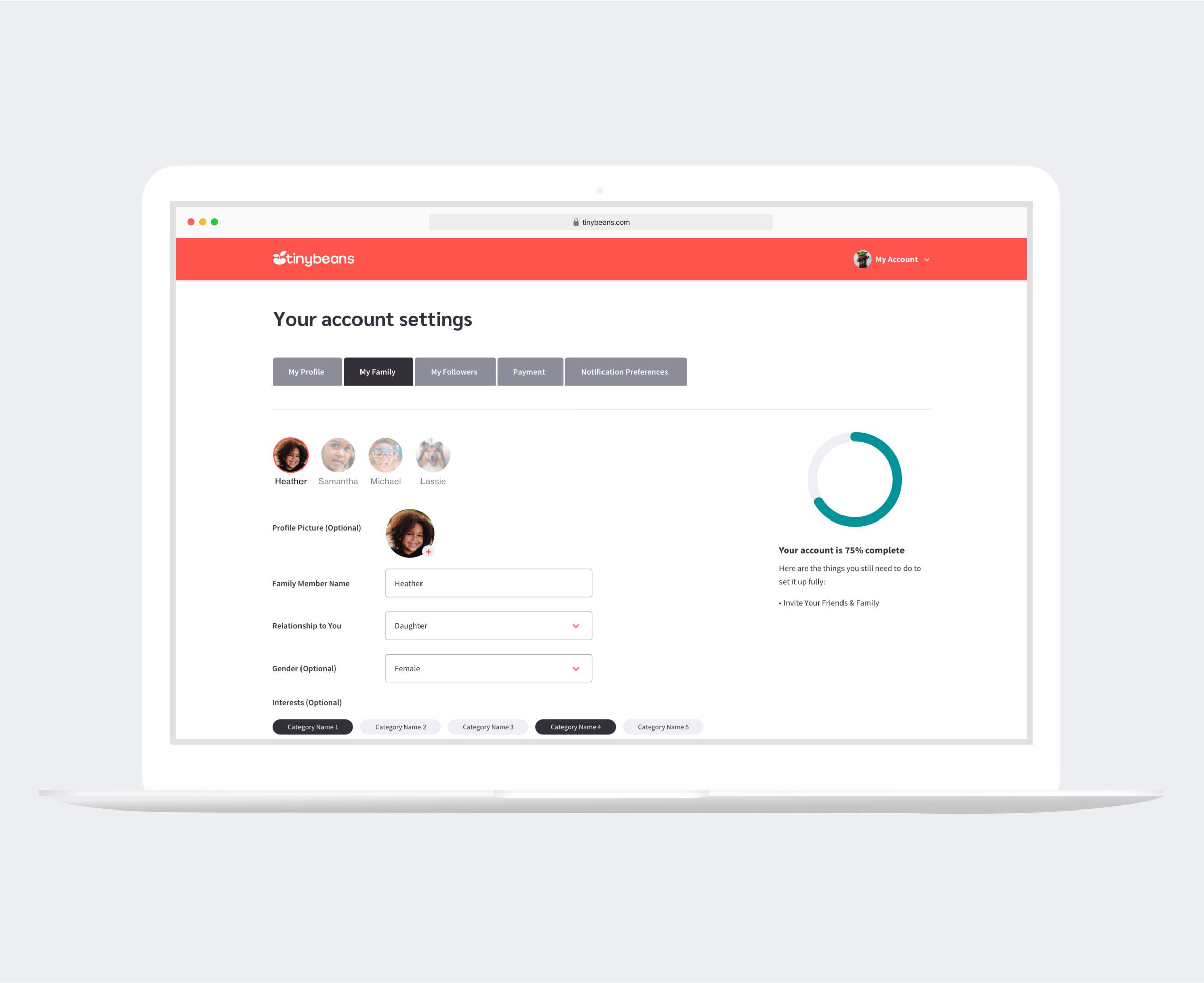 Tinybeans Account Settings Page
