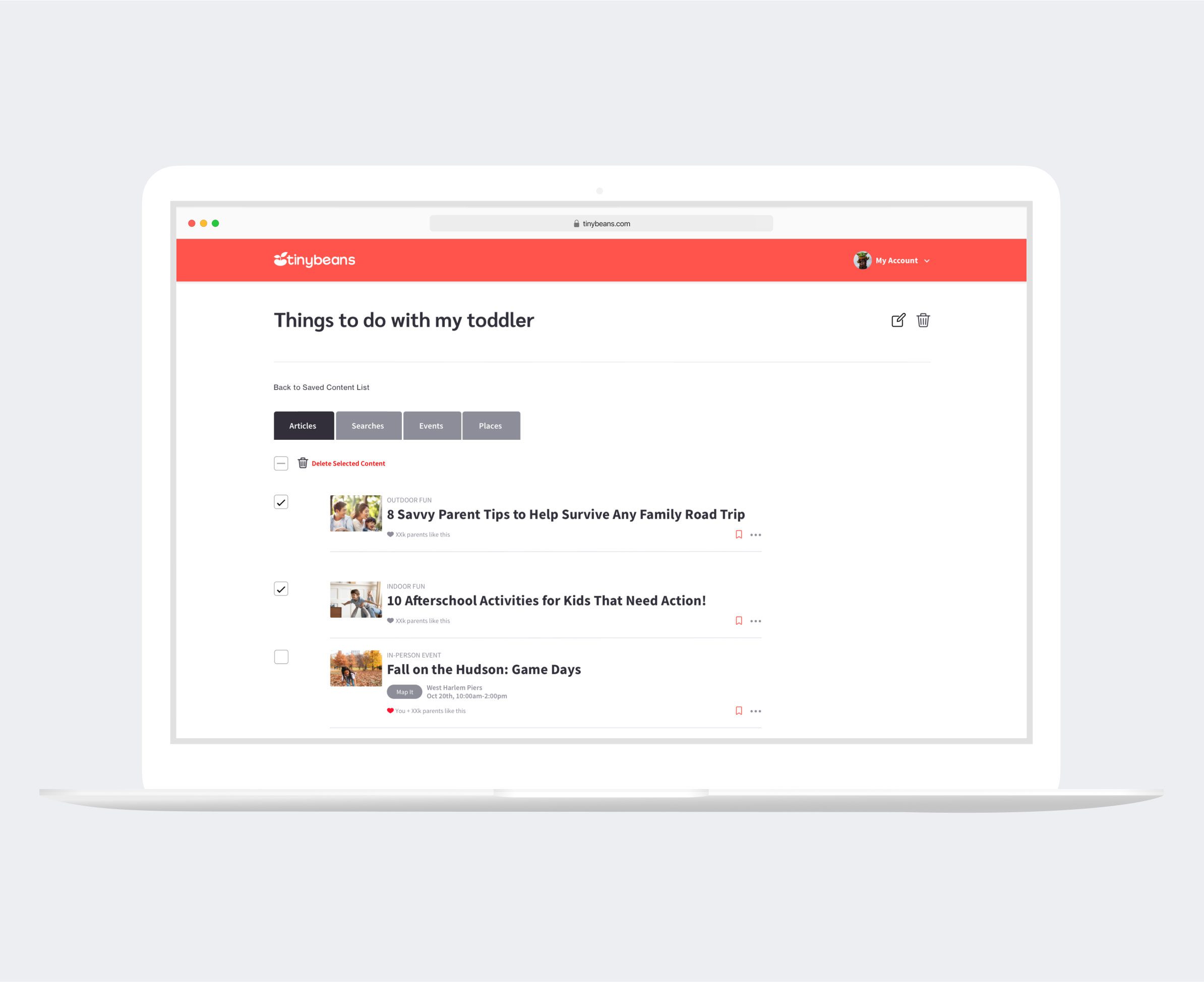 Tinybeans Saved Content Page
